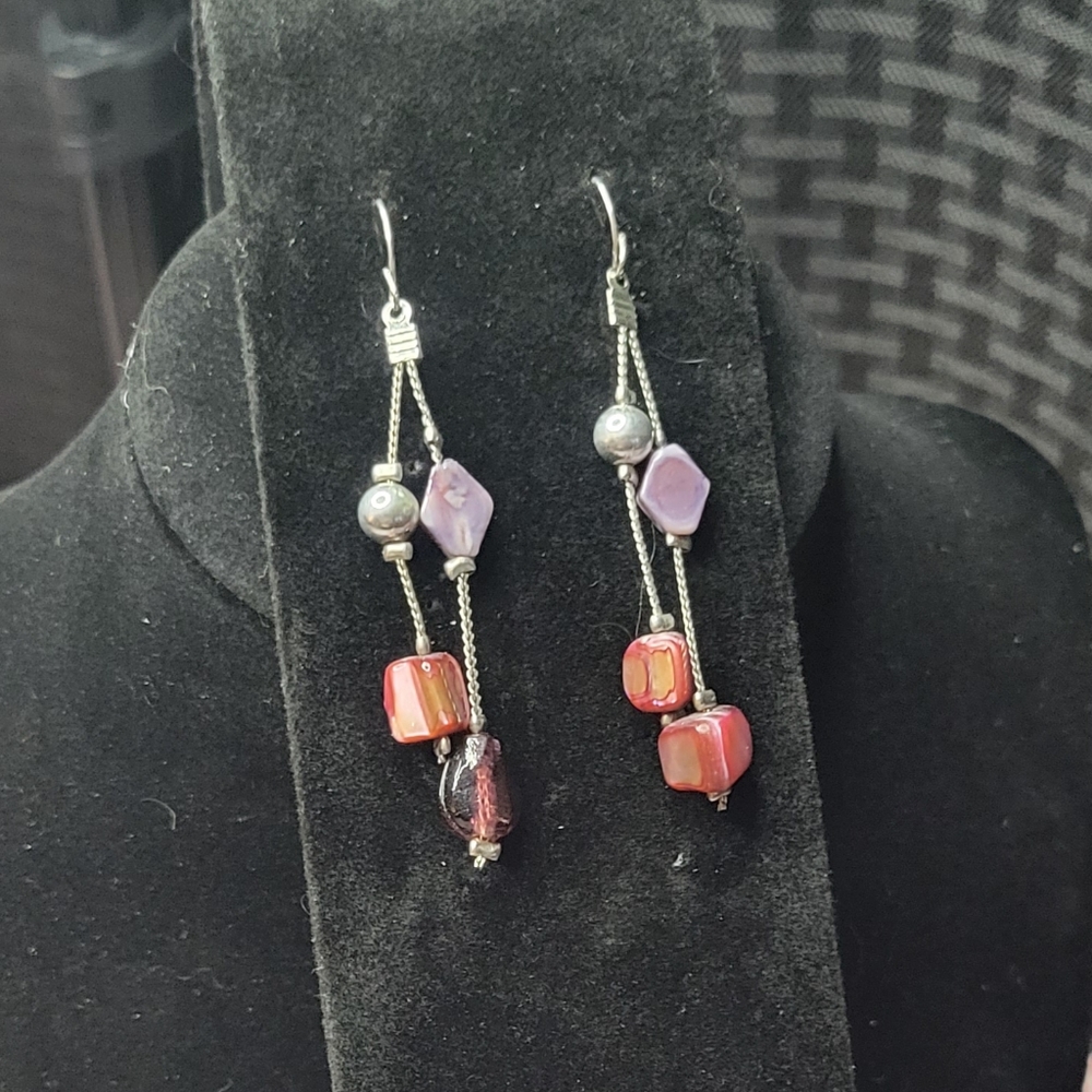 Sterling silver and Purple and pink gemstone earrings